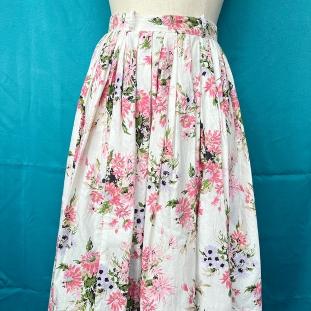 Y2K Roxy Floral Midi Skirt Pink White Cottagecore Boho Size 00